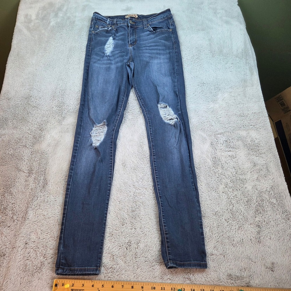 Judy Blue Skinny Jeans Womens 13 Distressed Ripped Stretch Dark Wash Denim Blue